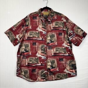 Clear Water Vintage Red Nautical Patriotic Print Casual Button-Down Shirt XXL